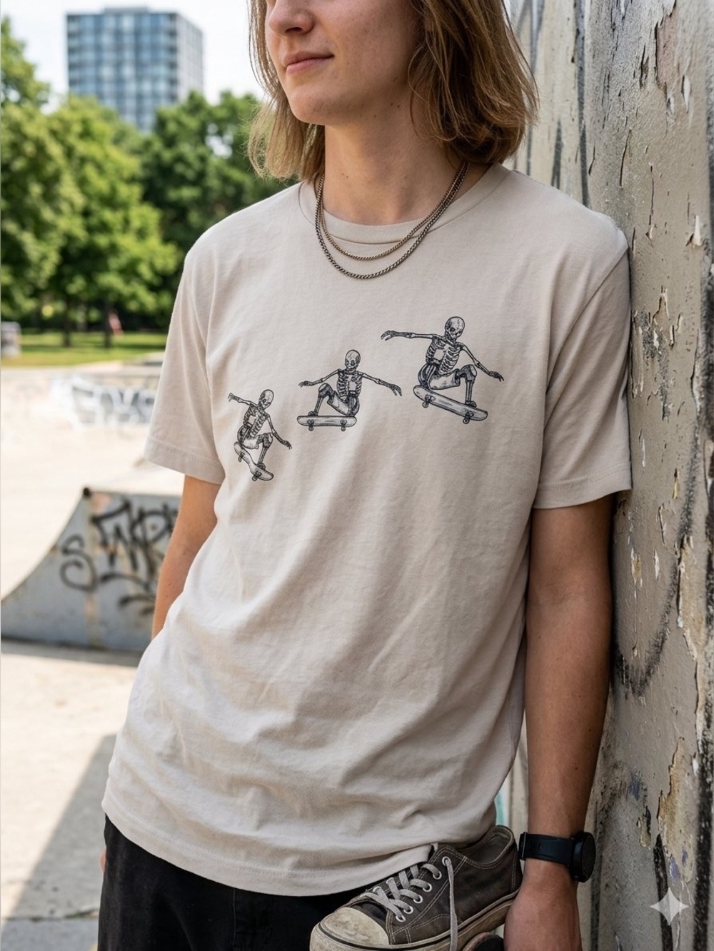 Bowery Supply Short-Sleeve Skeleton Skateboard Tee - Size L